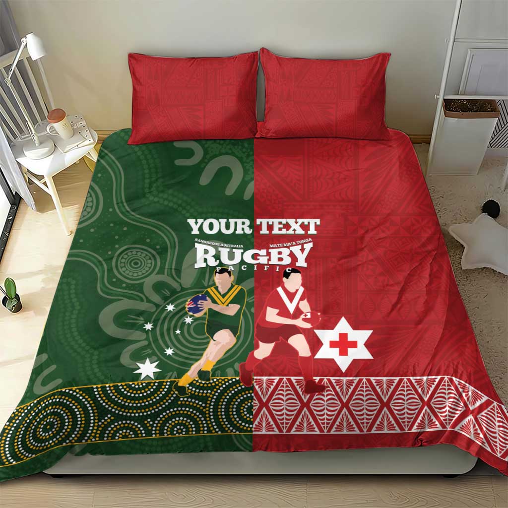 Custom Mate Maa Tonga And Kangaroo Australia Bedding Set Tongan Kupesi Mix Aboriginal Art - Vibe Hoodie Shop