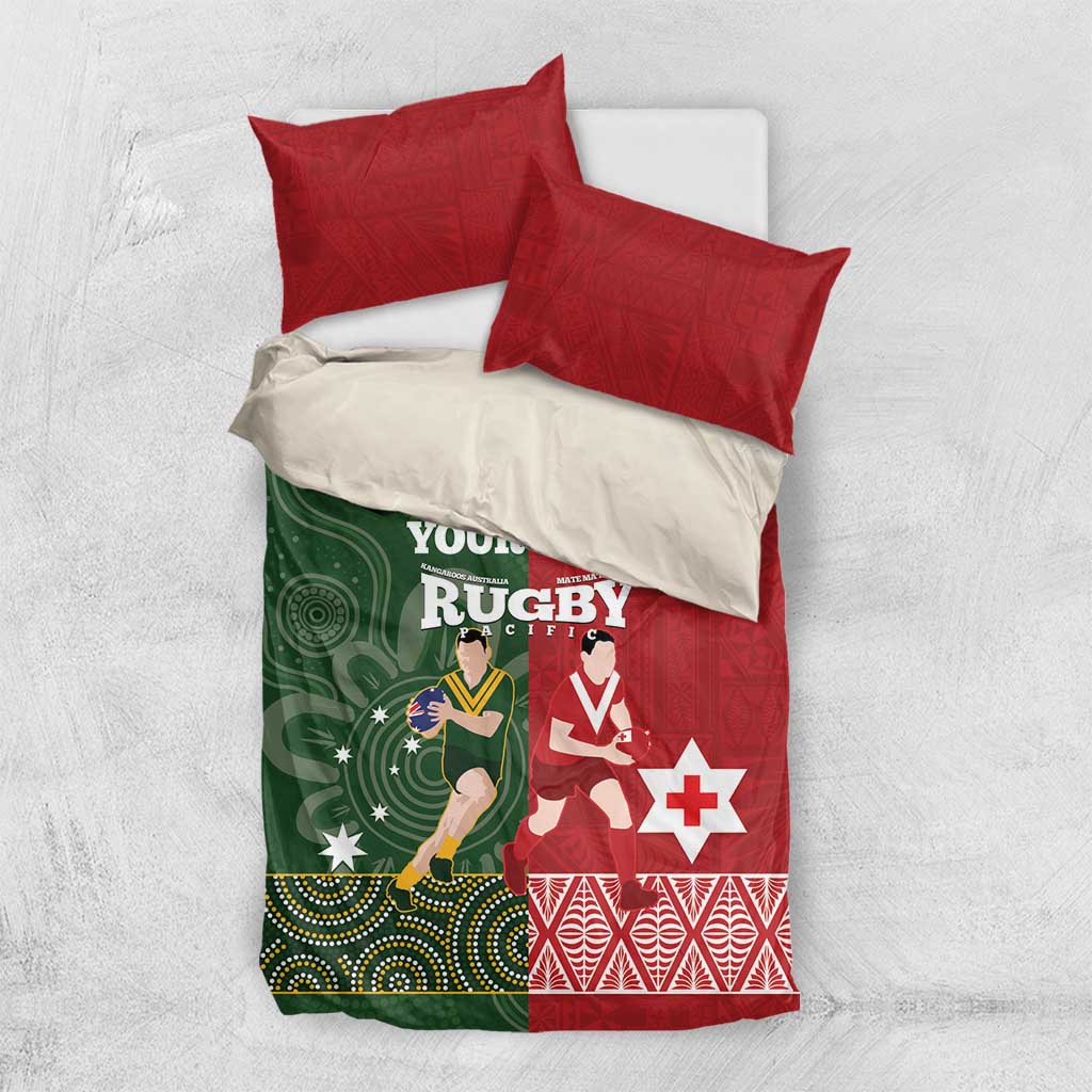 Custom Mate Maa Tonga And Kangaroo Australia Bedding Set Tongan Kupesi Mix Aboriginal Art - Vibe Hoodie Shop