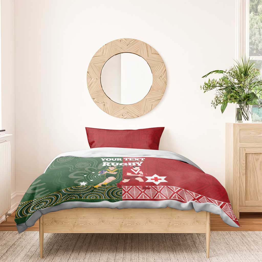 Custom Mate Maa Tonga And Kangaroo Australia Bedding Set Tongan Kupesi Mix Aboriginal Art - Vibe Hoodie Shop