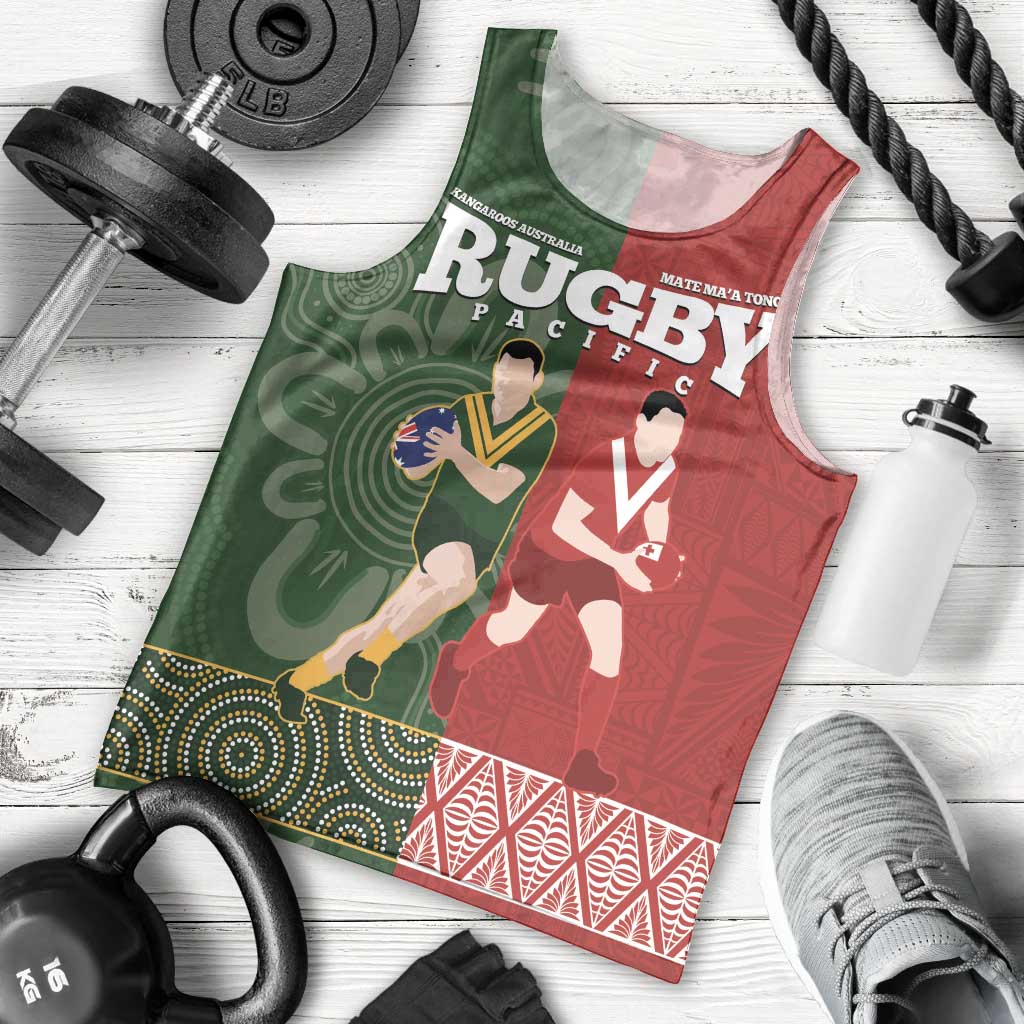 Custom Mate Maa Tonga And Kangaroo Australia Men Tank Top Tongan Kupesi Mix Aboriginal Art - Vibe Hoodie Shop