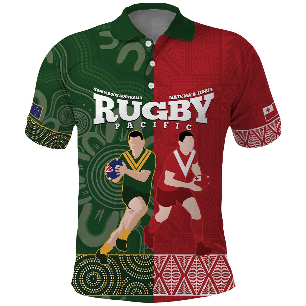 Custom Mate Maa Tonga And Kangaroo Australia Polo Shirt Tongan Kupesi Mix Aboriginal Art - Vibe Hoodie Shop