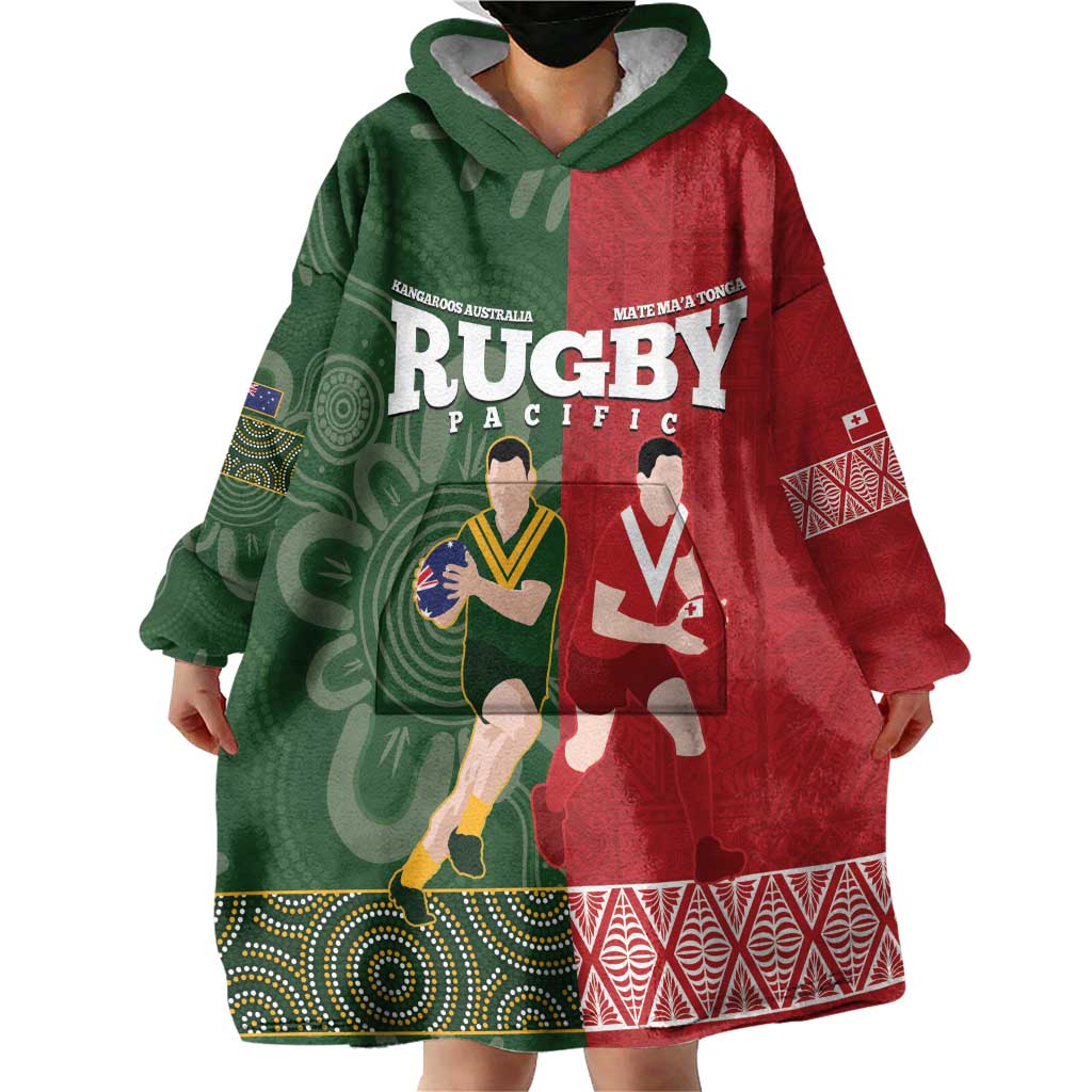 Custom Mate Maa Tonga And Kangaroo Australia Wearable Blanket Hoodie Tongan Kupesi Mix Aboriginal Art - Vibe Hoodie Shop