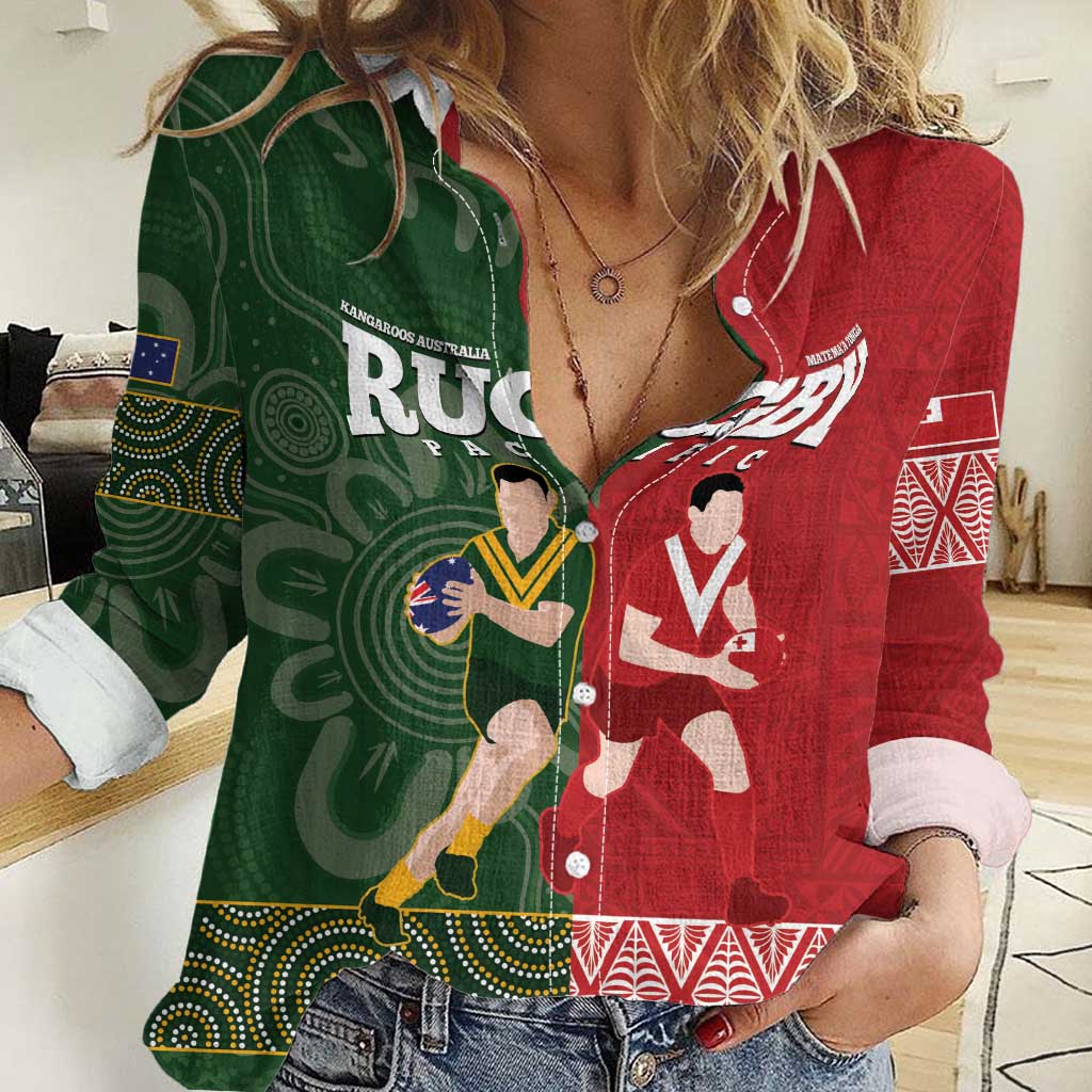 Custom Mate Maa Tonga And Kangaroo Australia Women Casual Shirt Tongan Kupesi Mix Aboriginal Art - Vibe Hoodie Shop