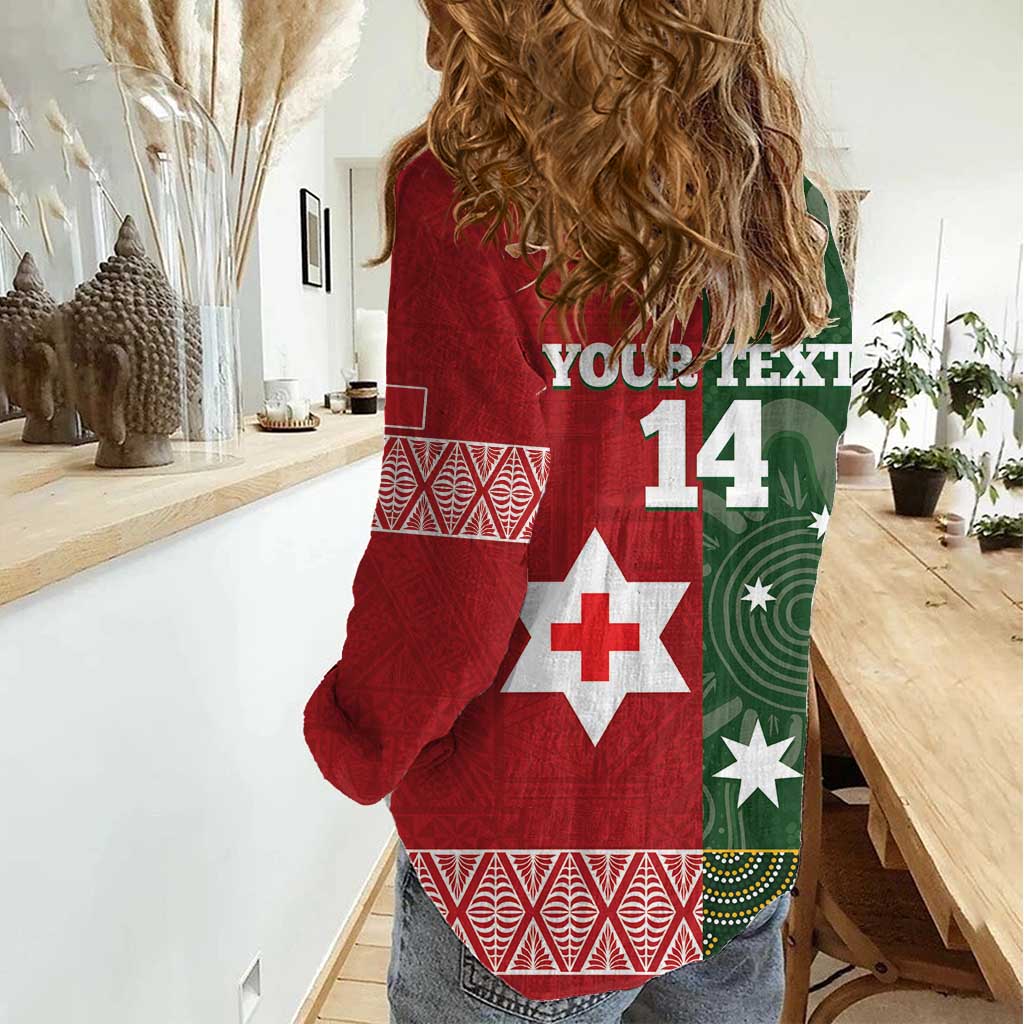 Custom Mate Maa Tonga And Kangaroo Australia Women Casual Shirt Tongan Kupesi Mix Aboriginal Art - Vibe Hoodie Shop