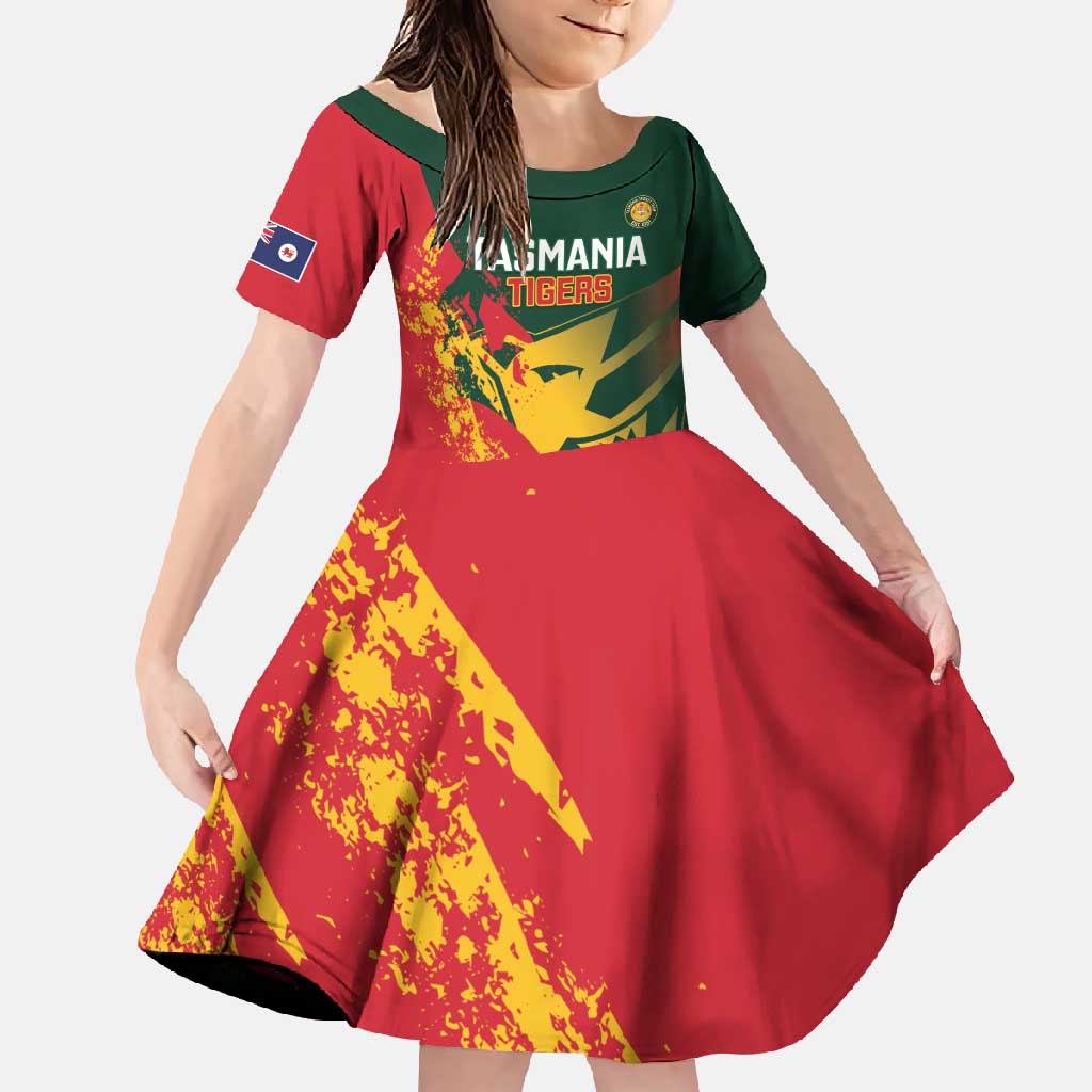 Custom Australia Tasmania Cricket Family Matching Long Sleeve Bodycon Dress and Hawaiian Shirt Go Tasmanian Tigers - Grunge Style