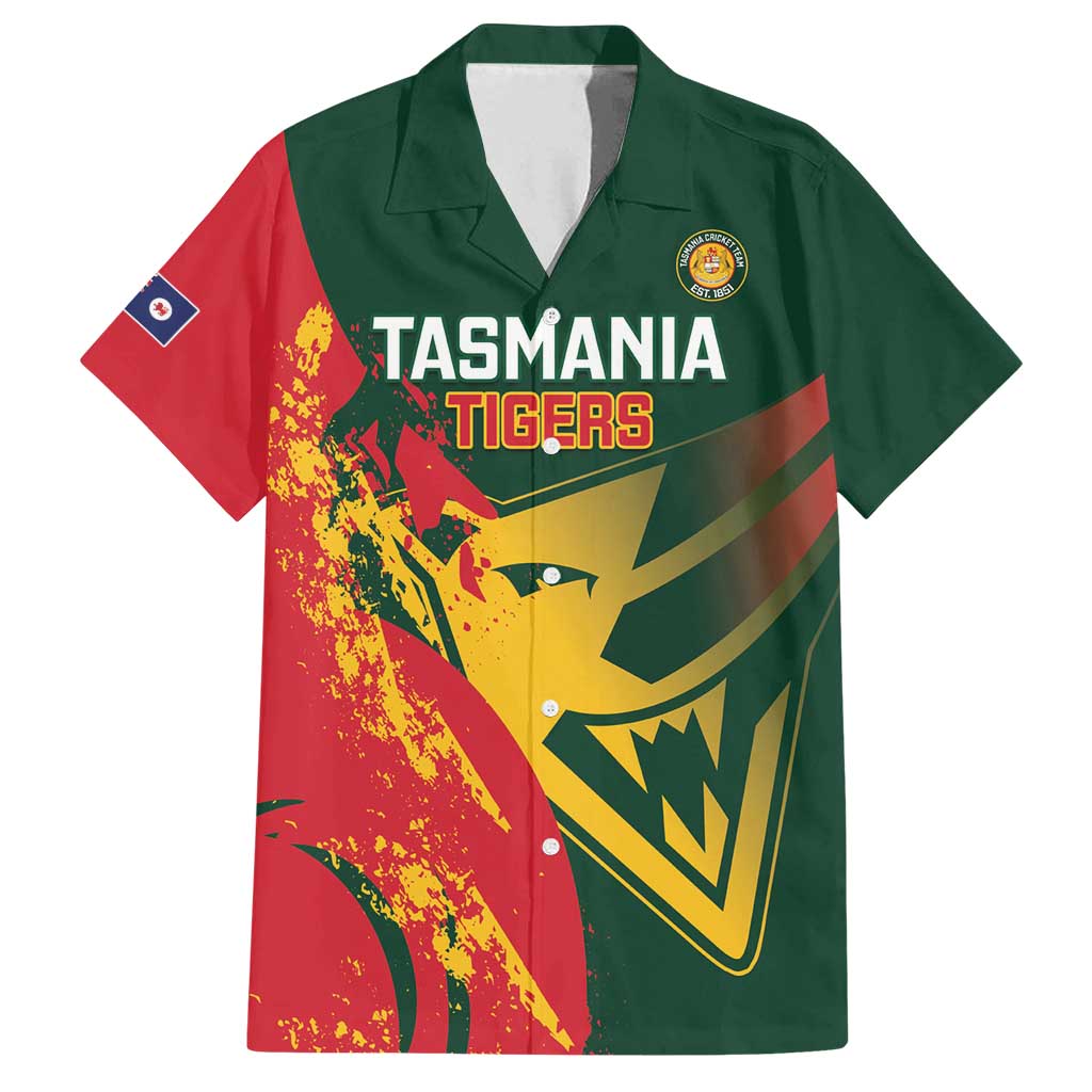 Custom Australia Tasmania Cricket Family Matching Long Sleeve Bodycon Dress and Hawaiian Shirt Go Tasmanian Tigers - Grunge Style