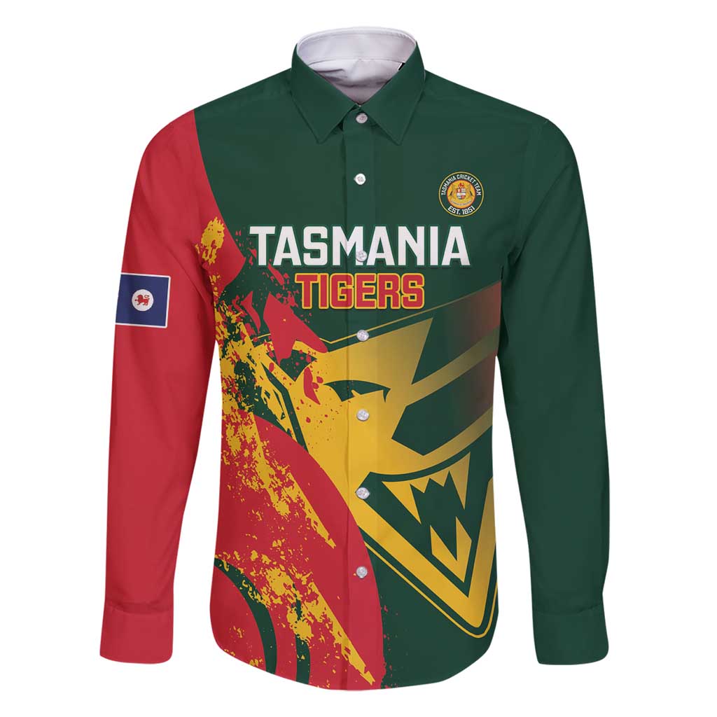 Custom Australia Tasmania Cricket Family Matching Long Sleeve Bodycon Dress and Hawaiian Shirt Go Tasmanian Tigers - Grunge Style