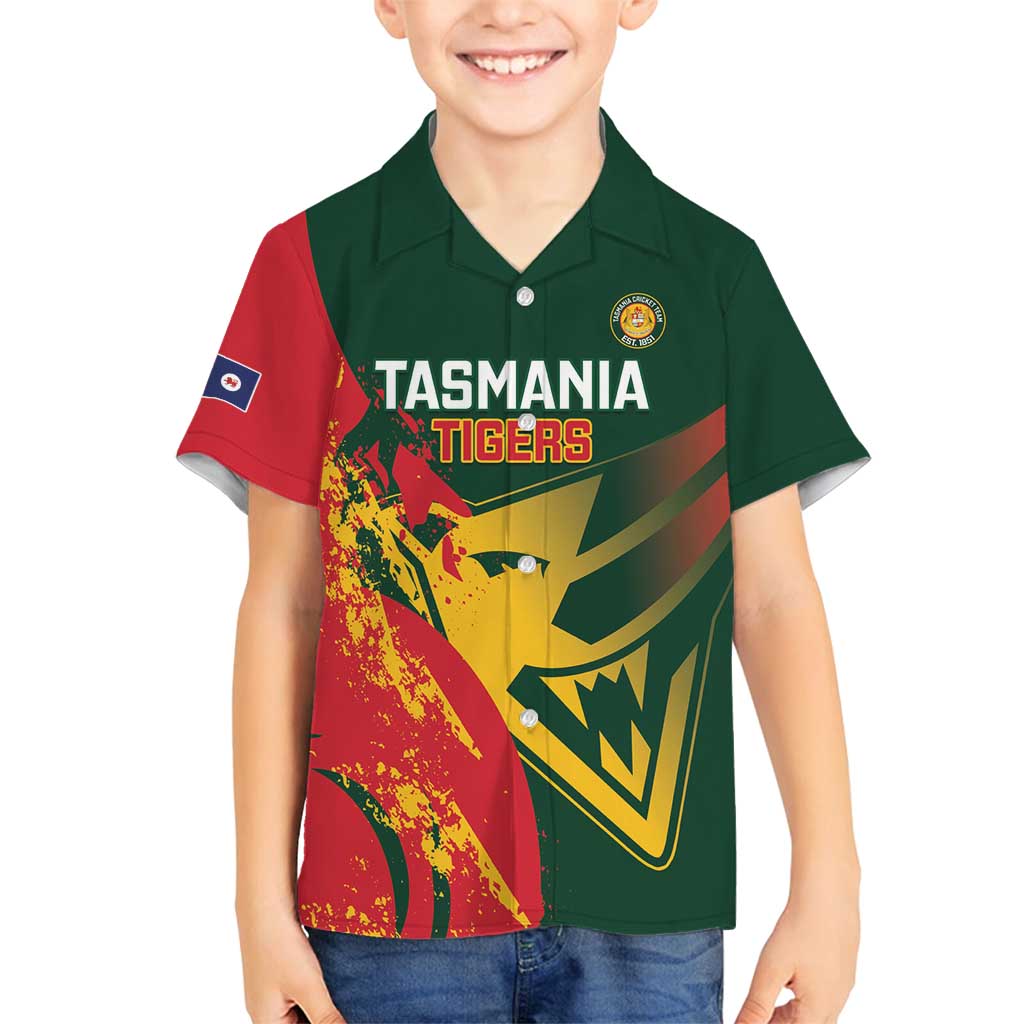 Custom Australia Tasmania Cricket Family Matching Long Sleeve Bodycon Dress and Hawaiian Shirt Go Tasmanian Tigers - Grunge Style