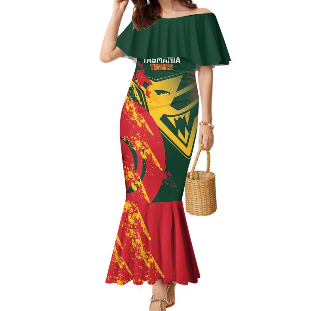 Custom Australia Tasmania Cricket Family Matching Mermaid Dress and Hawaiian Shirt Go Tasmanian Tigers - Grunge Style