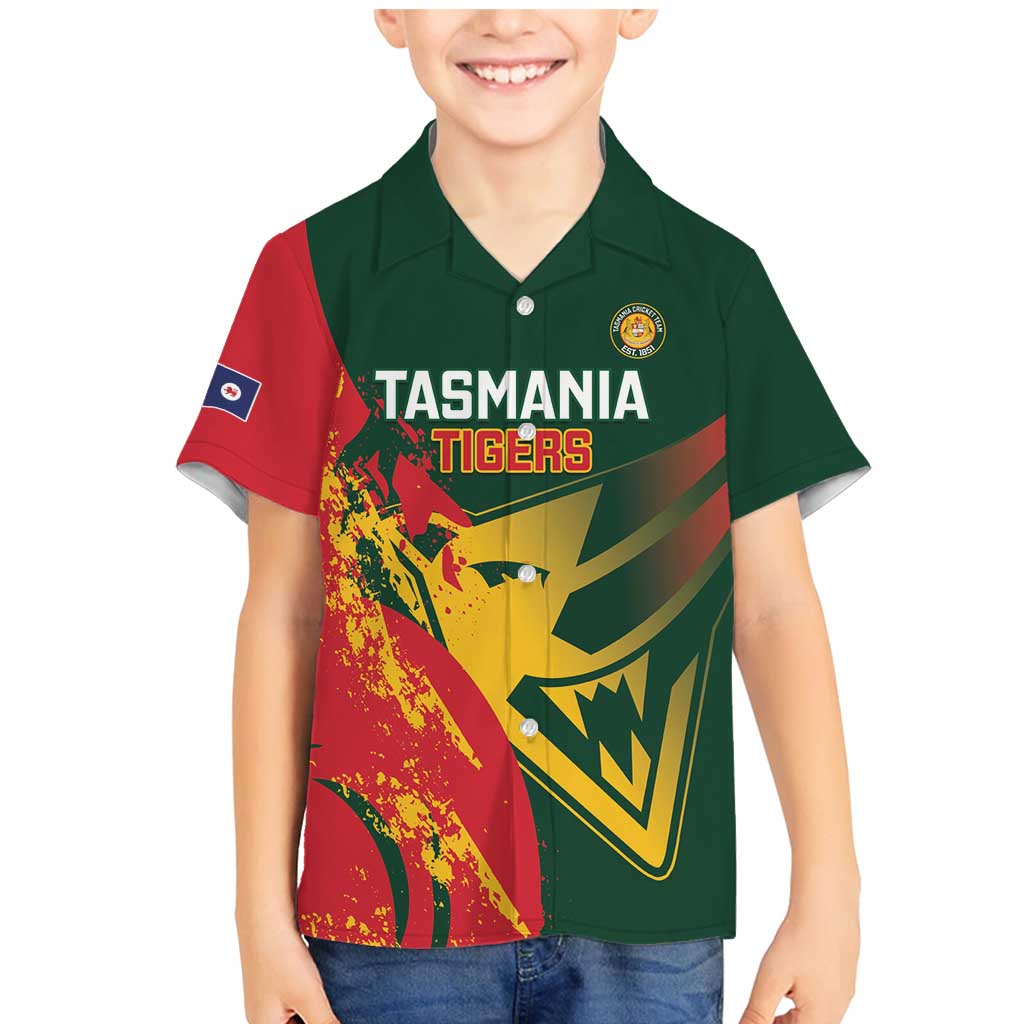 Custom Australia Tasmania Cricket Family Matching Mermaid Dress and Hawaiian Shirt Go Tasmanian Tigers - Grunge Style