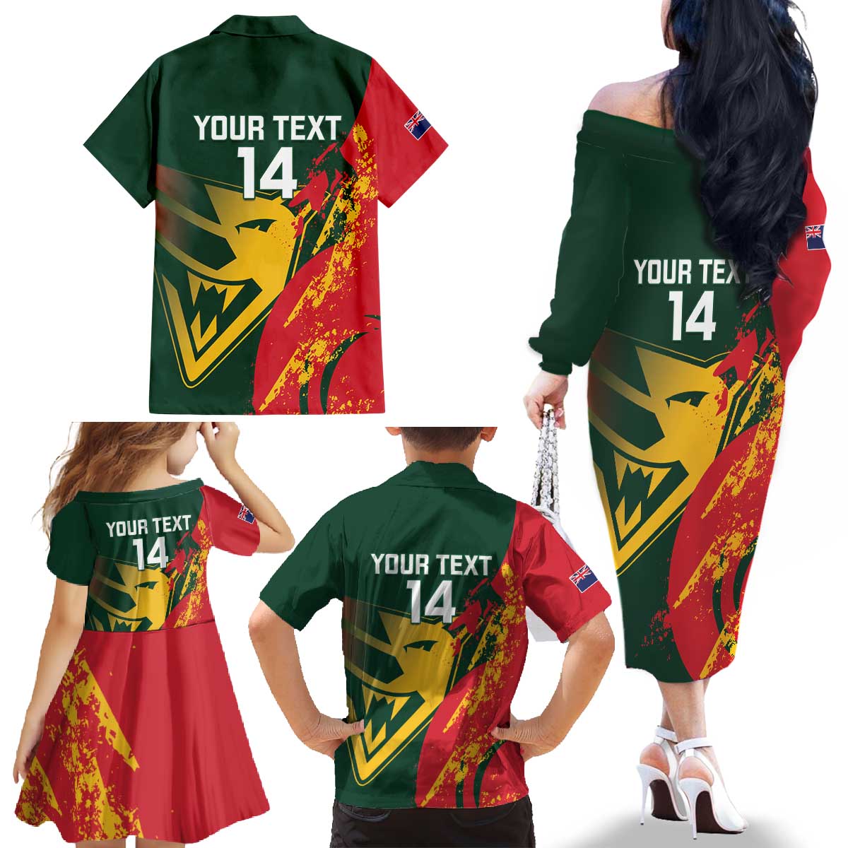 Custom Australia Tasmania Cricket Family Matching Off The Shoulder Long Sleeve Dress and Hawaiian Shirt Go Tasmanian Tigers - Grunge Style