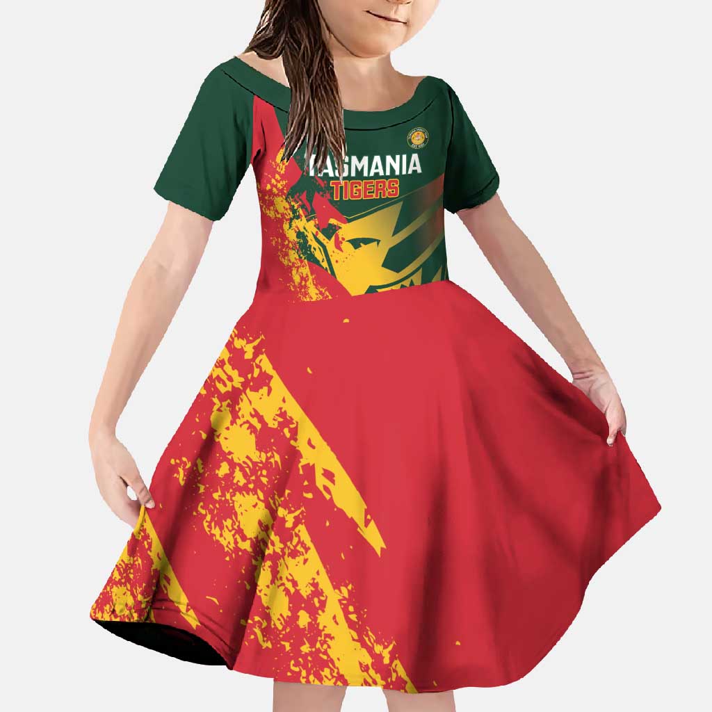 Custom Australia Tasmania Cricket Family Matching Off Shoulder Maxi Dress and Hawaiian Shirt Go Tasmanian Tigers - Grunge Style