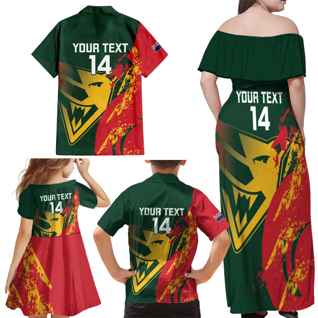 Custom Australia Tasmania Cricket Family Matching Off Shoulder Maxi Dress and Hawaiian Shirt Go Tasmanian Tigers - Grunge Style