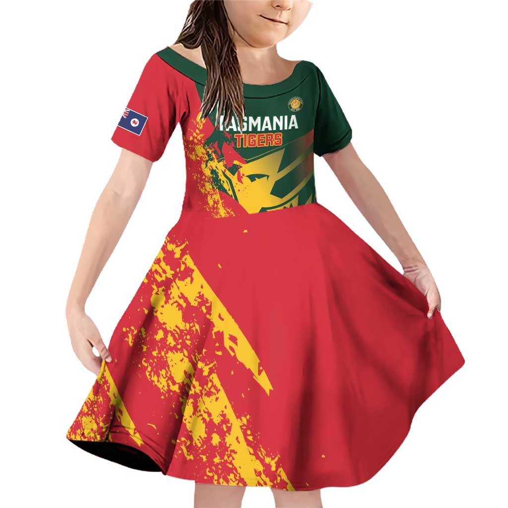 Custom Australia Tasmania Cricket Family Matching Off Shoulder Short Dress and Hawaiian Shirt Go Tasmanian Tigers - Grunge Style