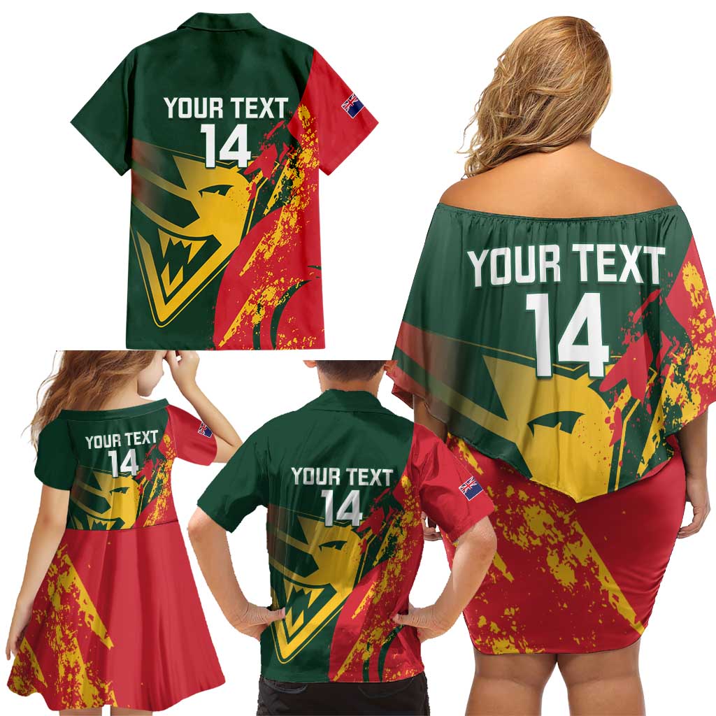 Custom Australia Tasmania Cricket Family Matching Off Shoulder Short Dress and Hawaiian Shirt Go Tasmanian Tigers - Grunge Style