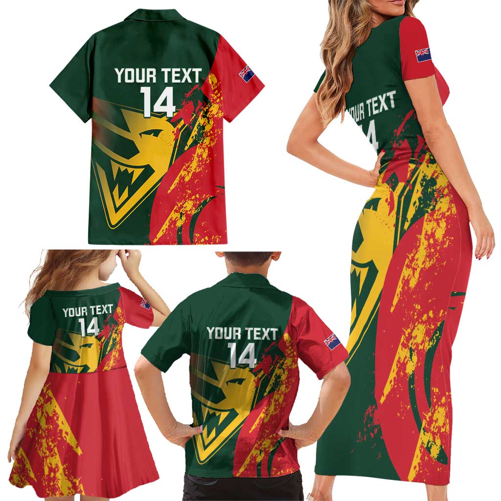 Custom Australia Tasmania Cricket Family Matching Short Sleeve Bodycon Dress and Hawaiian Shirt Go Tasmanian Tigers - Grunge Style