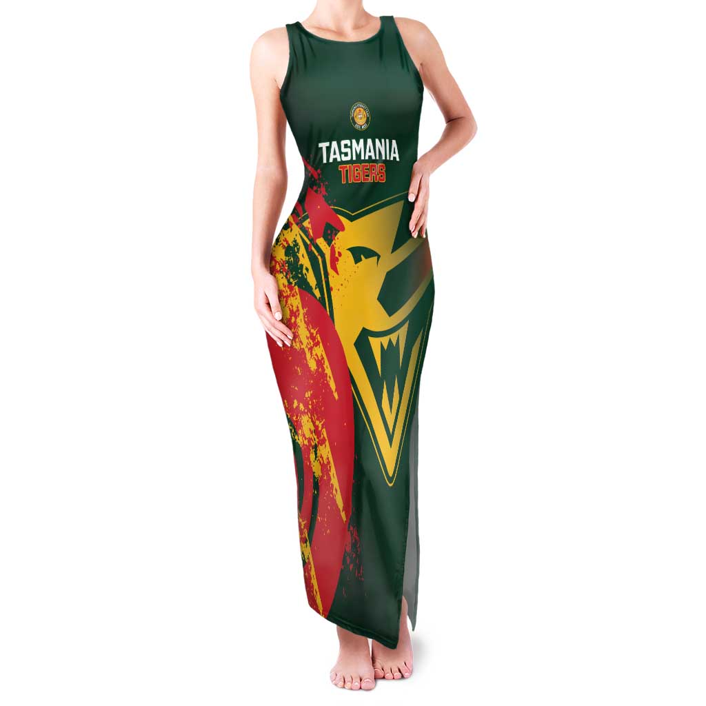 Custom Australia Tasmania Cricket Family Matching Tank Maxi Dress and Hawaiian Shirt Go Tasmanian Tigers - Grunge Style