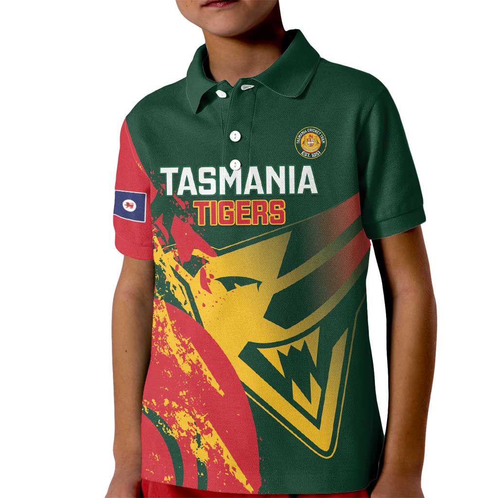 Custom Australia Tasmania Cricket Kid Polo Shirt Go Tasmanian Tigers - Grunge Style - Vibe Hoodie Shop