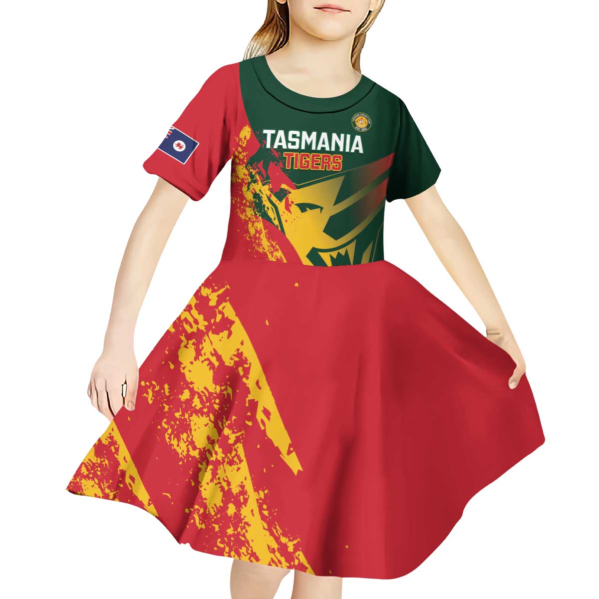 Custom Australia Tasmania Cricket Kid Short Sleeve Dress Go Tasmanian Tigers - Grunge Style - Vibe Hoodie Shop