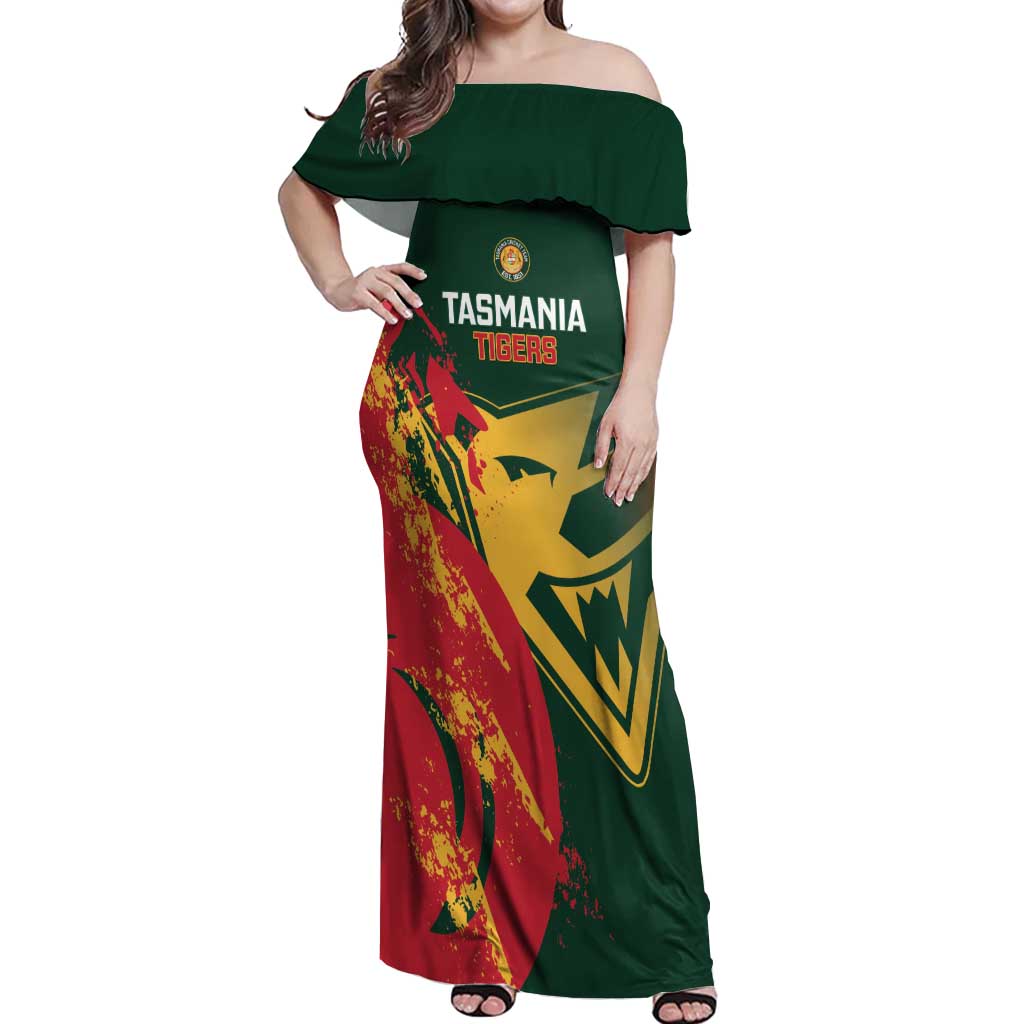 Custom Australia Tasmania Cricket Off Shoulder Maxi Dress Go Tasmanian Tigers - Grunge Style