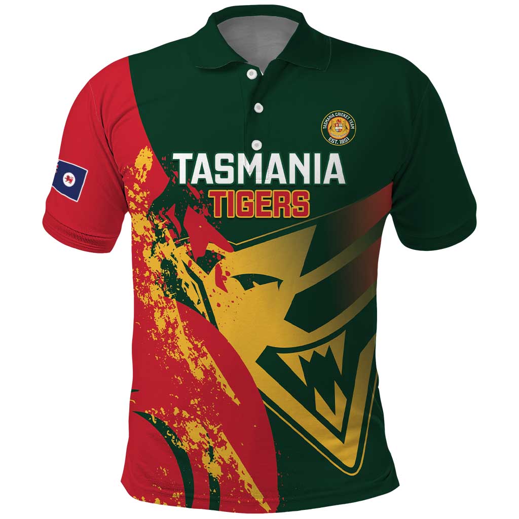 Custom Australia Tasmania Cricket Polo Shirt Go Tasmanian Tigers - Grunge Style - Vibe Hoodie Shop