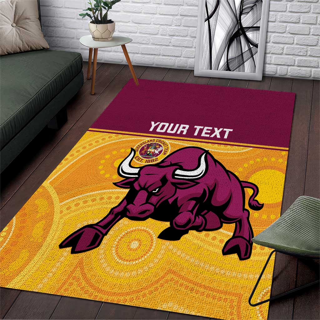 Custom Australia Queensland Cricket Area Rug Go Bulls - Aboriginal Art - Vibe Hoodie Shop