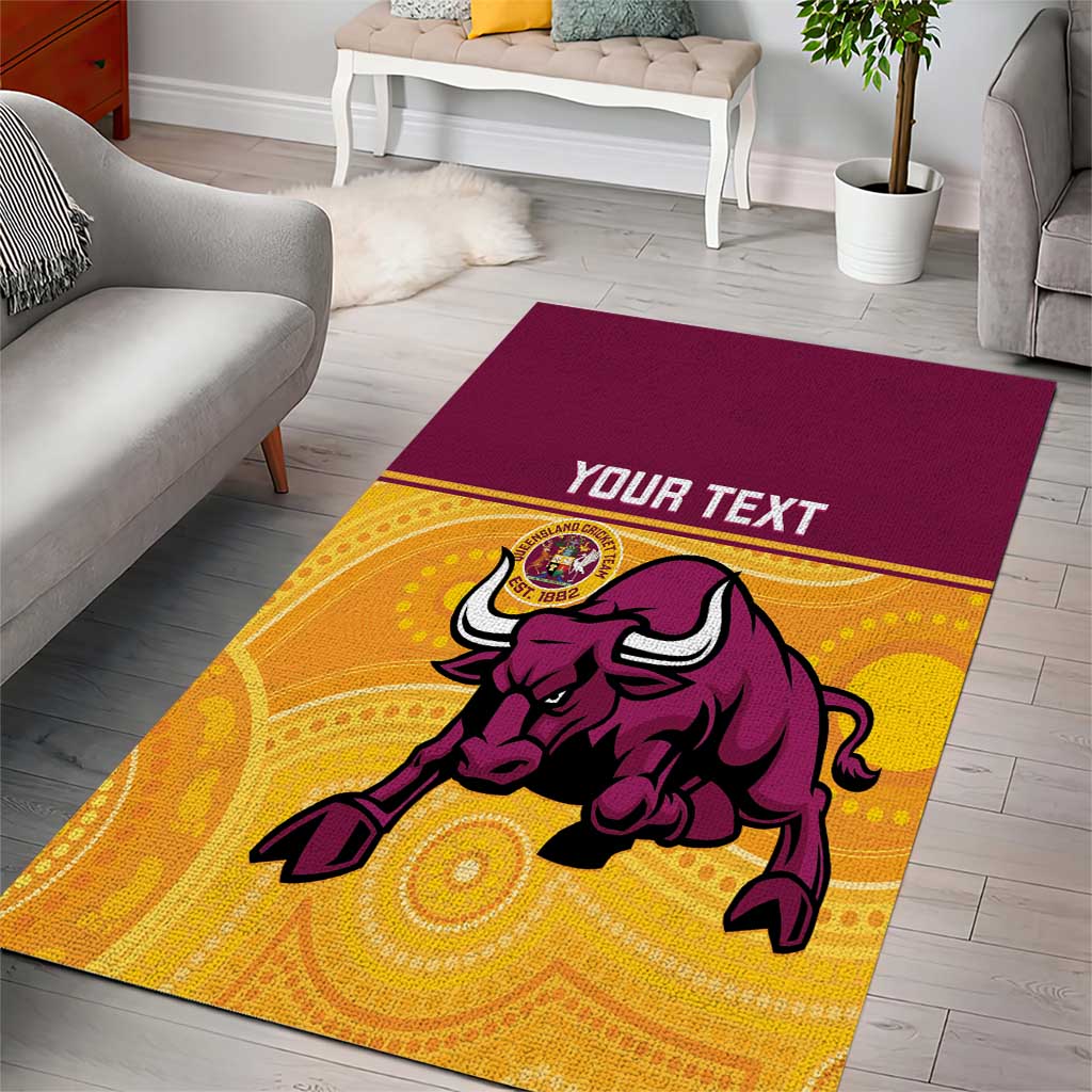 Custom Australia Queensland Cricket Area Rug Go Bulls - Aboriginal Art - Vibe Hoodie Shop