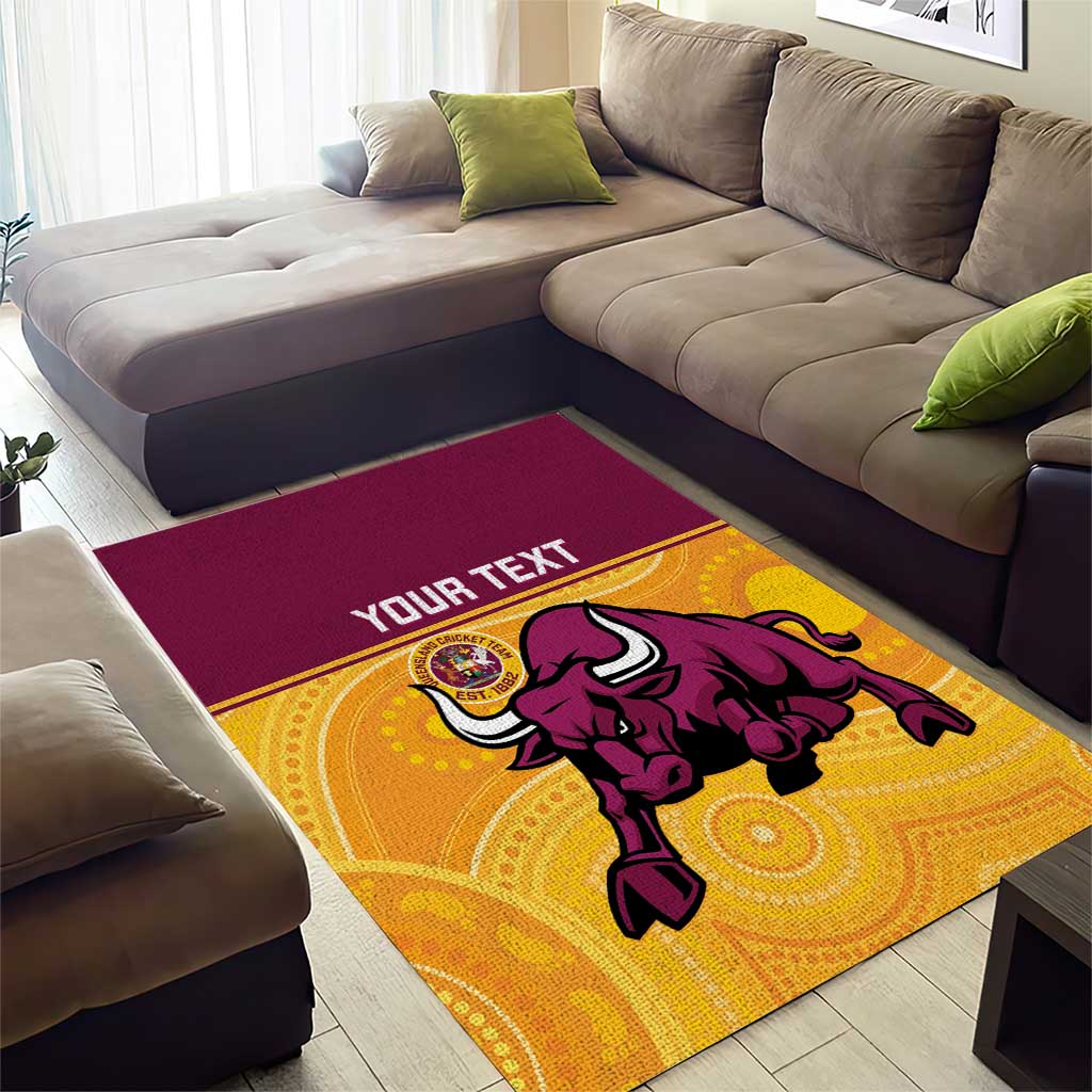 Custom Australia Queensland Cricket Area Rug Go Bulls - Aboriginal Art - Vibe Hoodie Shop