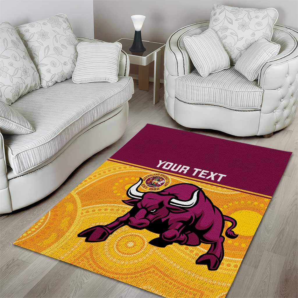 Custom Australia Queensland Cricket Area Rug Go Bulls - Aboriginal Art - Vibe Hoodie Shop