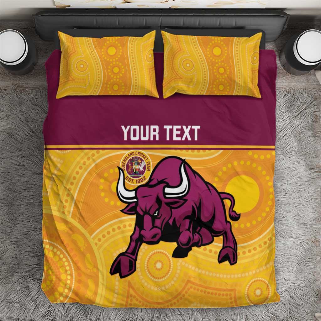 Custom Australia Queensland Cricket Bedding Set Go Bulls - Aboriginal Art - Vibe Hoodie Shop