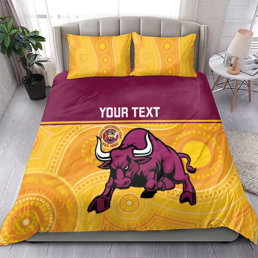 Custom Australia Queensland Cricket Bedding Set Go Bulls - Aboriginal Art - Vibe Hoodie Shop