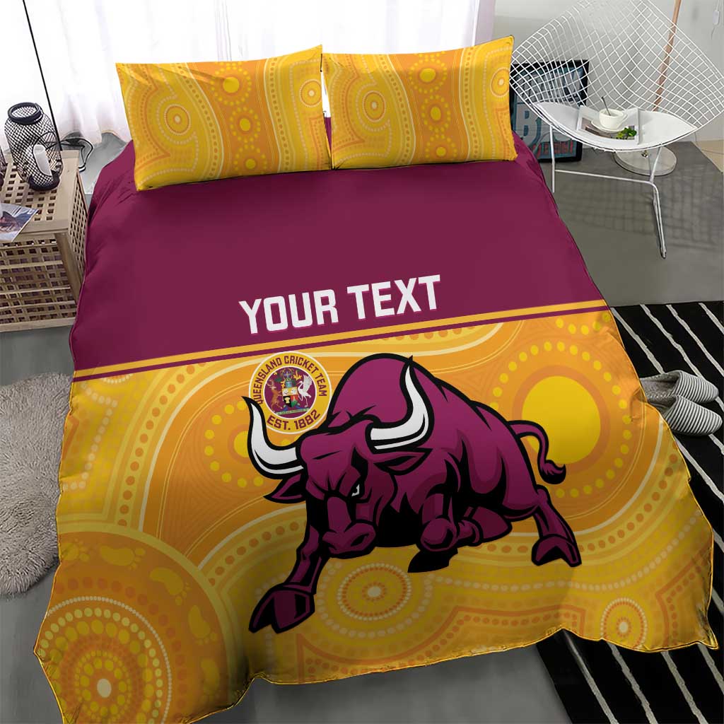 Custom Australia Queensland Cricket Bedding Set Go Bulls - Aboriginal Art - Vibe Hoodie Shop
