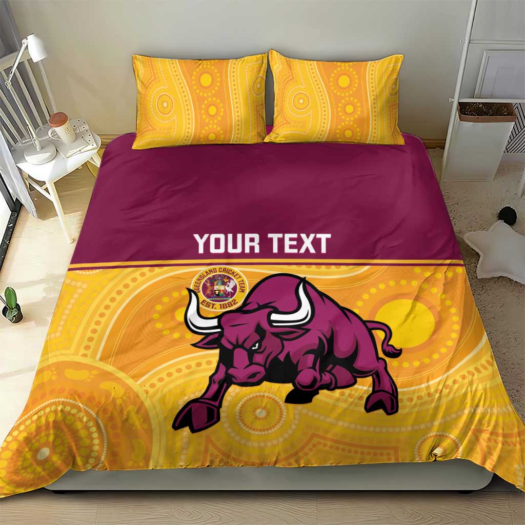Custom Australia Queensland Cricket Bedding Set Go Bulls - Aboriginal Art - Vibe Hoodie Shop