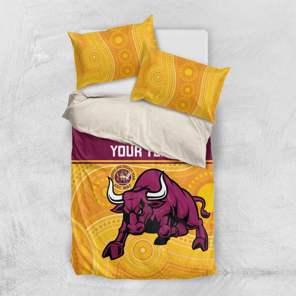 Custom Australia Queensland Cricket Bedding Set Go Bulls - Aboriginal Art - Vibe Hoodie Shop