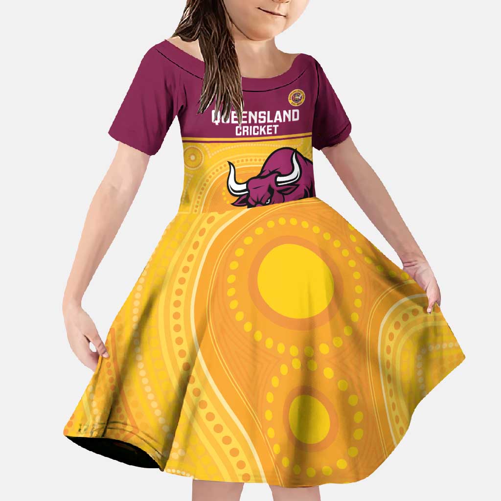 Custom Australia Queensland Cricket Family Matching Mermaid Dress and Hawaiian Shirt Go Bulls - Aboriginal Art