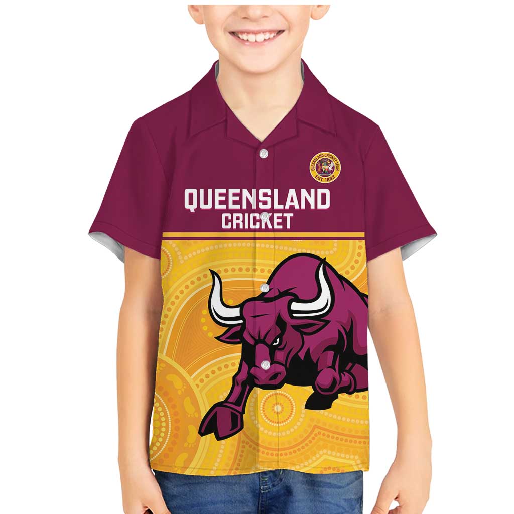 Custom Australia Queensland Cricket Family Matching Mermaid Dress and Hawaiian Shirt Go Bulls - Aboriginal Art