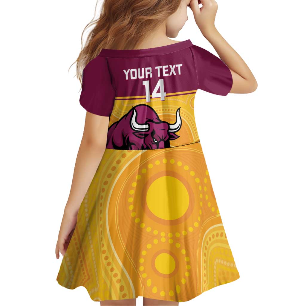 Custom Australia Queensland Cricket Family Matching Off Shoulder Short Dress and Hawaiian Shirt Go Bulls - Aboriginal Art