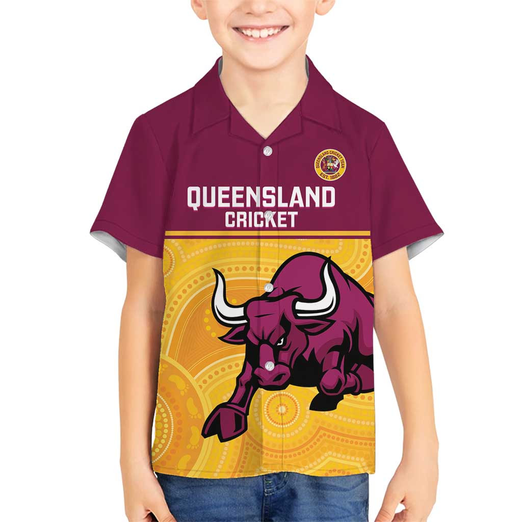 Custom Australia Queensland Cricket Family Matching Off Shoulder Short Dress and Hawaiian Shirt Go Bulls - Aboriginal Art