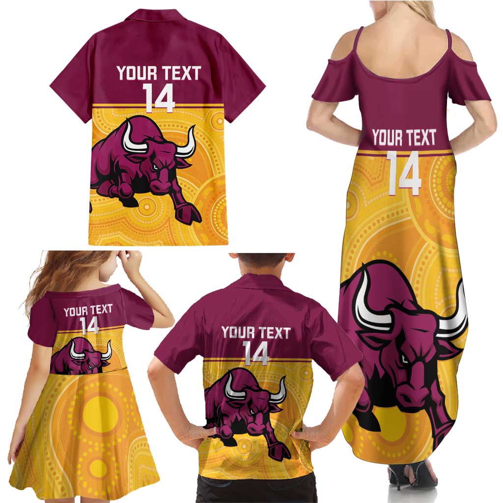 Custom Australia Queensland Cricket Family Matching Summer Maxi Dress and Hawaiian Shirt Go Bulls - Aboriginal Art