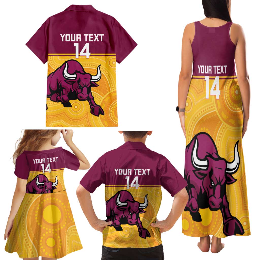 Custom Australia Queensland Cricket Family Matching Tank Maxi Dress and Hawaiian Shirt Go Bulls - Aboriginal Art