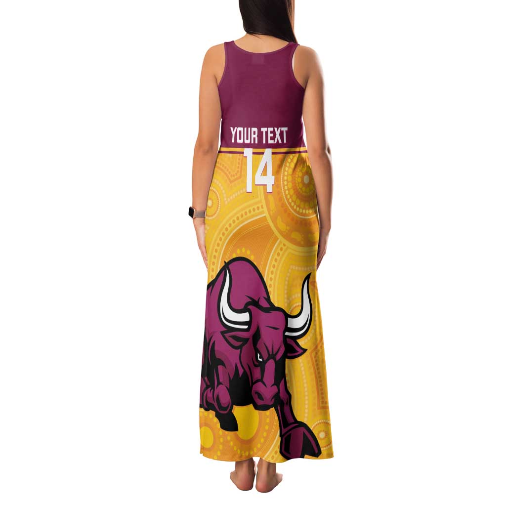 Custom Australia Queensland Cricket Family Matching Tank Maxi Dress and Hawaiian Shirt Go Bulls - Aboriginal Art