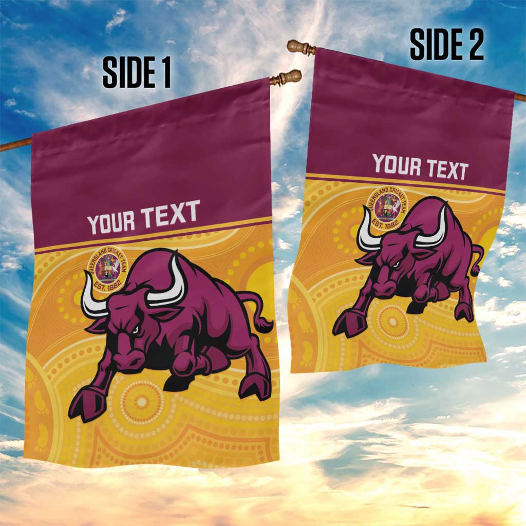 Custom Australia Queensland Cricket Garden Flag Go Bulls - Aboriginal Art - Vibe Hoodie Shop