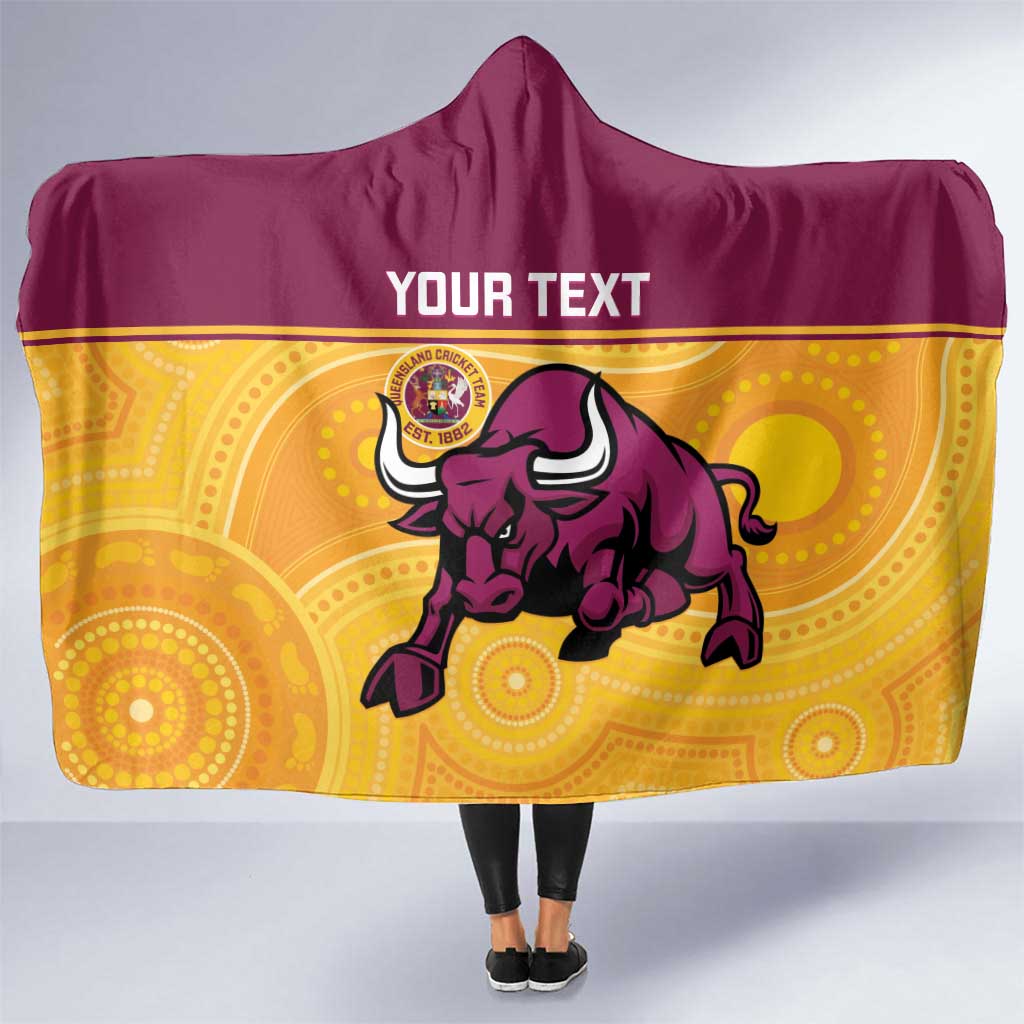 Custom Australia Queensland Cricket Hooded Blanket Go Bulls - Aboriginal Art