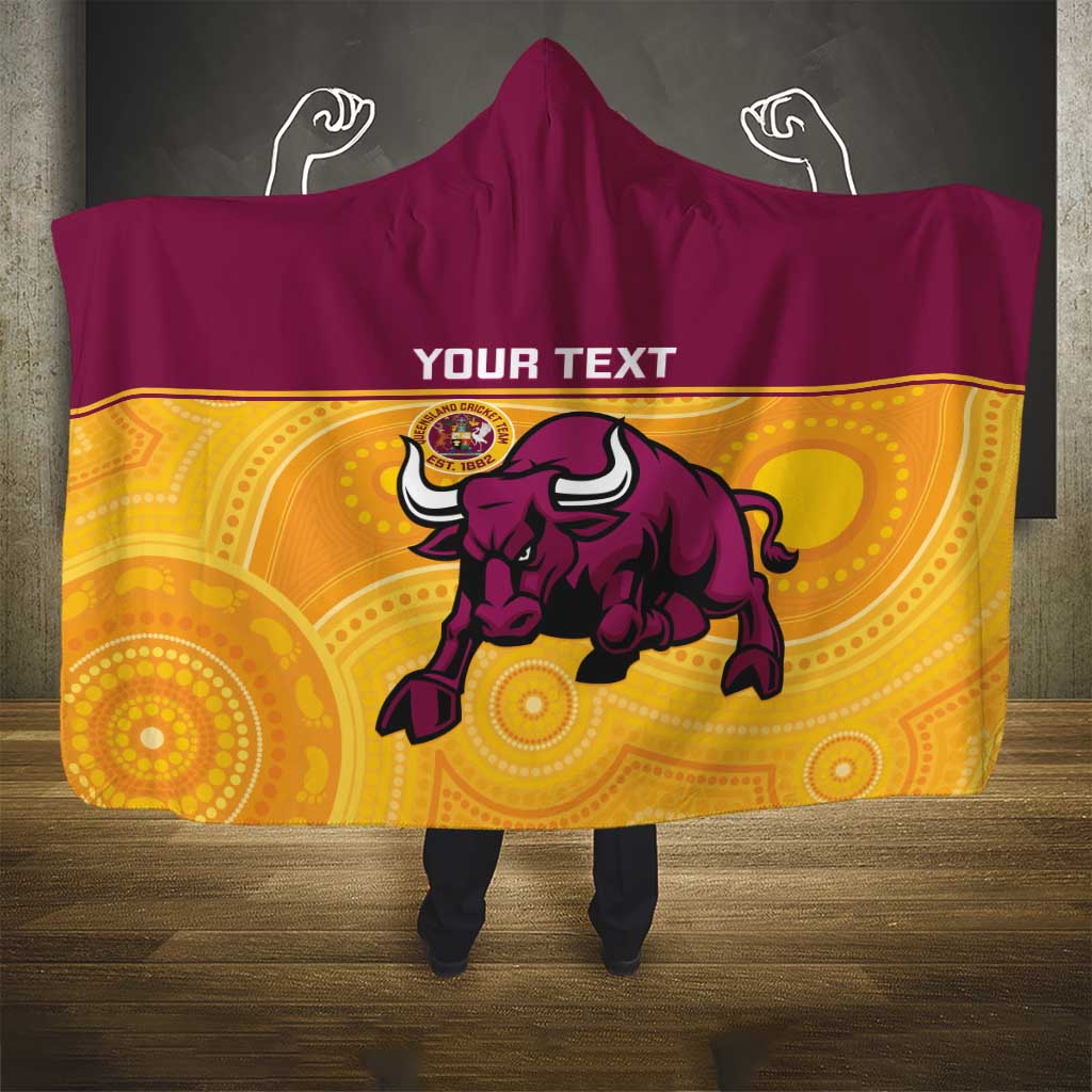 Custom Australia Queensland Cricket Hooded Blanket Go Bulls - Aboriginal Art