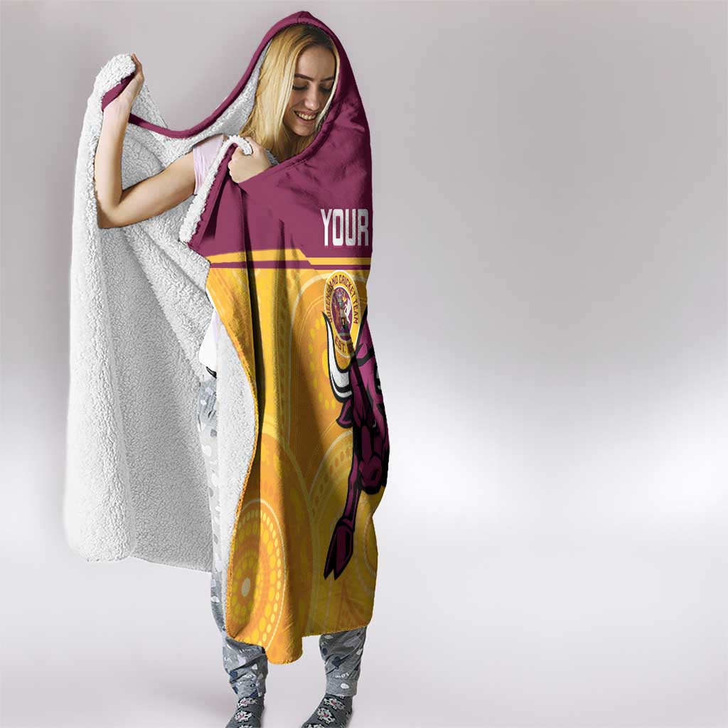 Custom Australia Queensland Cricket Hooded Blanket Go Bulls - Aboriginal Art