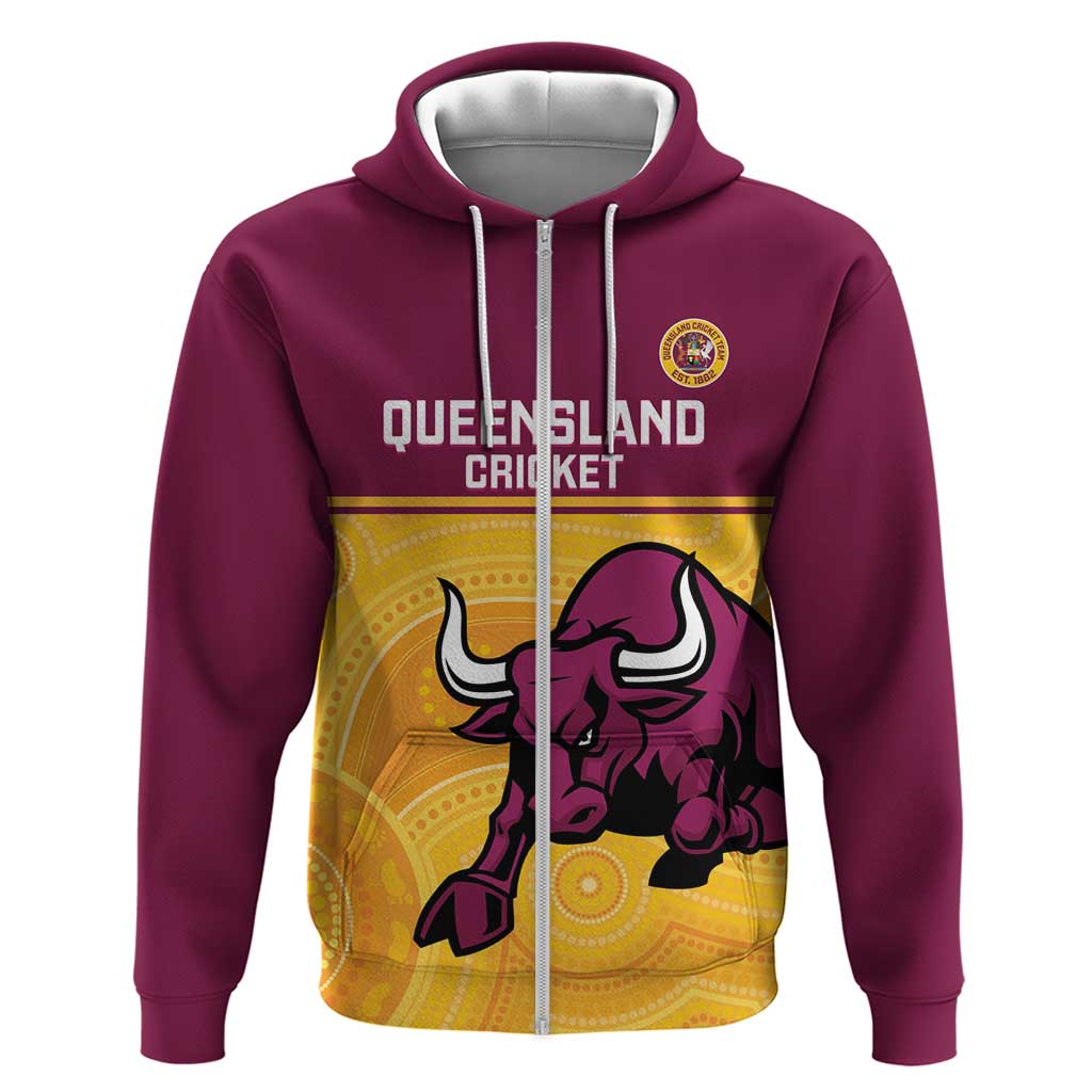 Custom Australia Queensland Cricket Hoodie Go Bulls - Aboriginal Art - Vibe Hoodie Shop