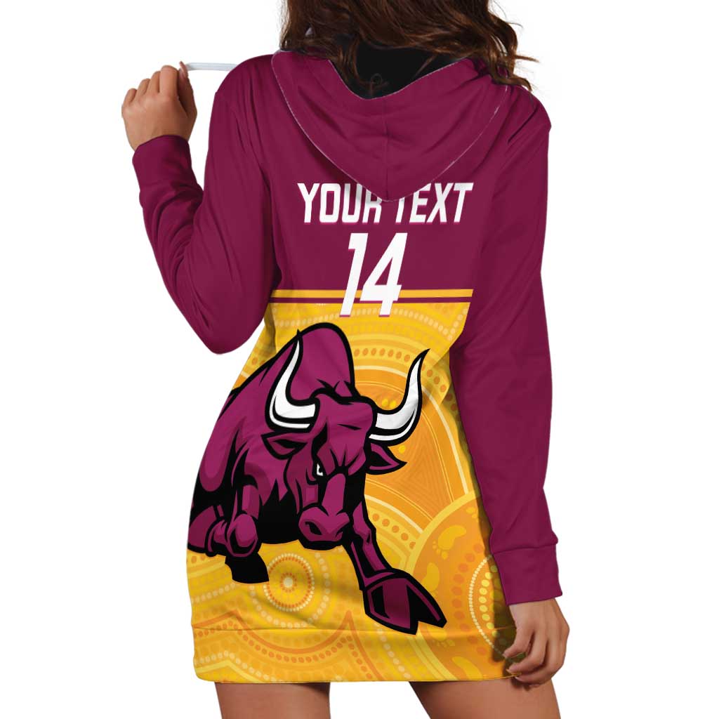 Custom Australia Queensland Cricket Hoodie Dress Go Bulls - Aboriginal Art - Vibe Hoodie Shop