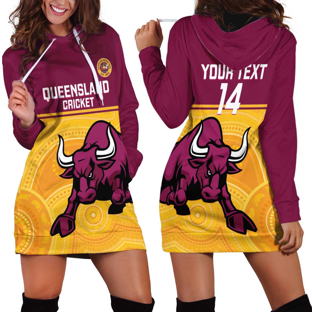 Custom Australia Queensland Cricket Hoodie Dress Go Bulls - Aboriginal Art - Vibe Hoodie Shop