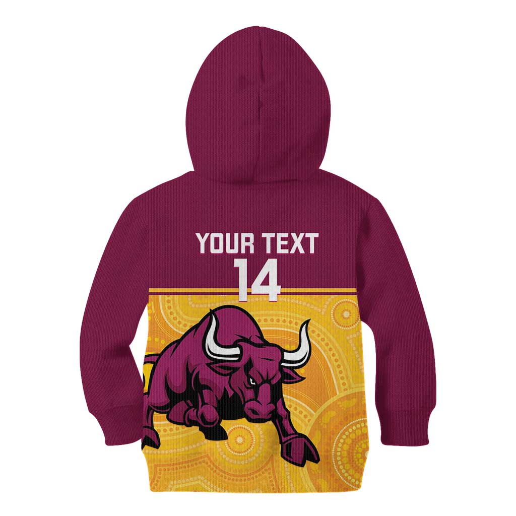 Custom Australia Queensland Cricket Kid Hoodie Go Bulls - Aboriginal Art - Vibe Hoodie Shop