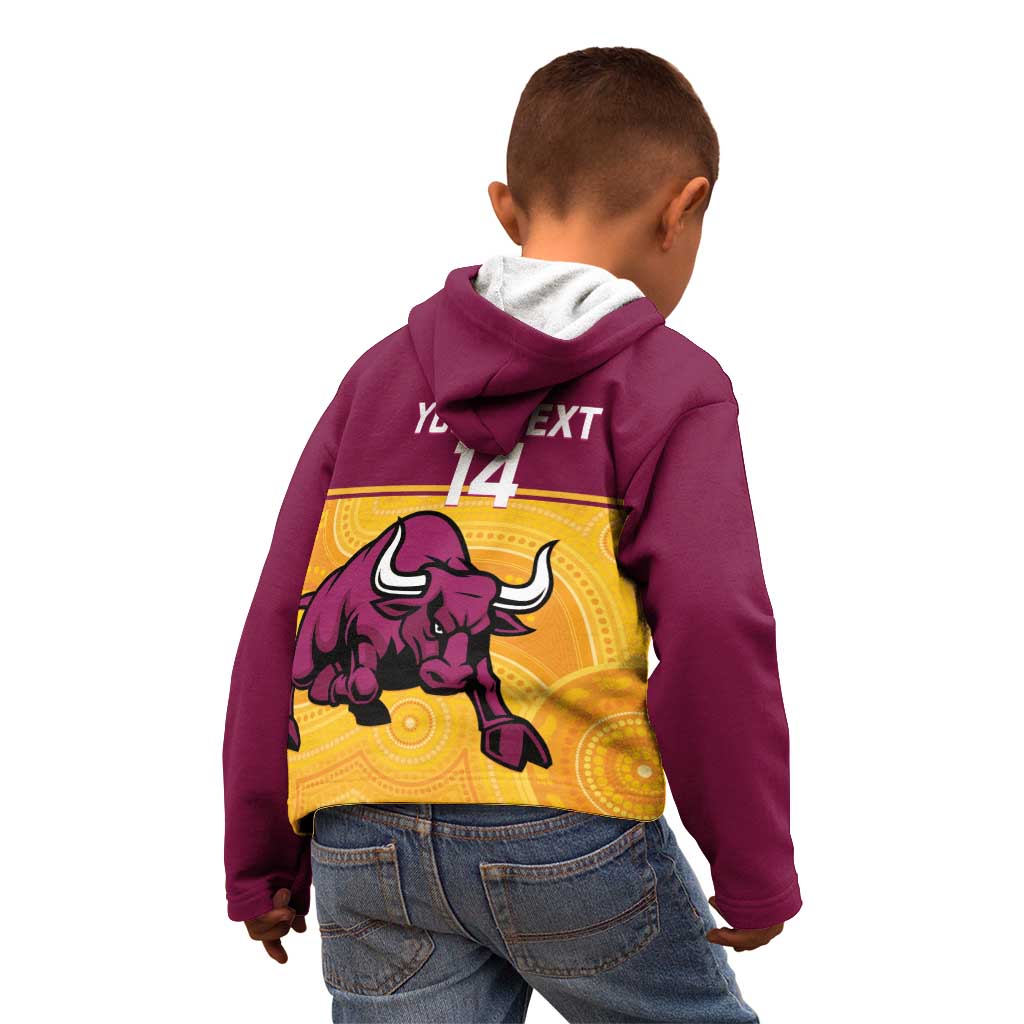 Custom Australia Queensland Cricket Kid Hoodie Go Bulls - Aboriginal Art - Vibe Hoodie Shop